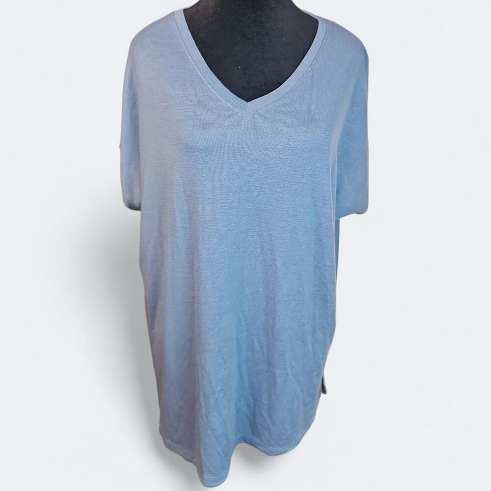 ORVIS | NWT Light Blue V-Neck Minimalist Neutral Short Sleeve Tunic Tee | XL